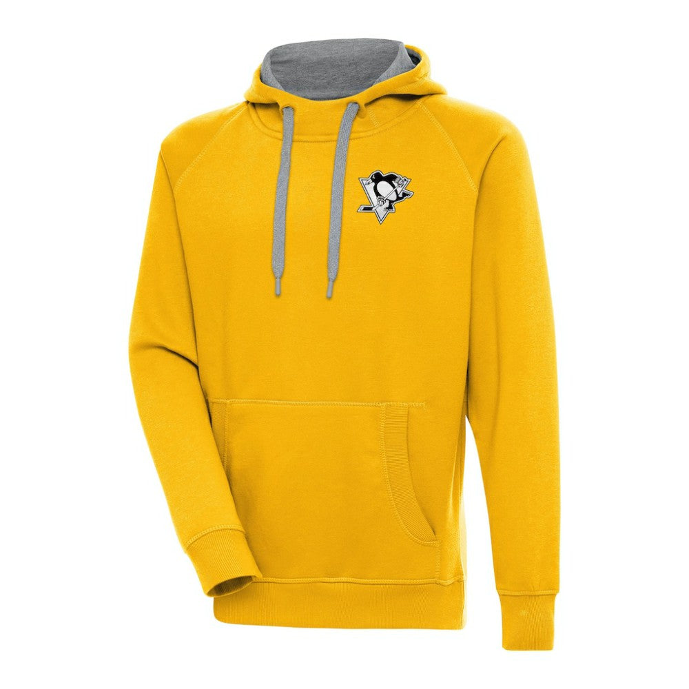 Pittsburgh Penguins Antigua Metallic Logo Victory Pullover Hoodie - Gold Hoodies