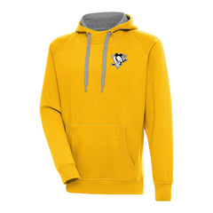 Pittsburgh Penguins Antigua Metallic Logo Victory Pullover Hoodie - Gold Hoodies