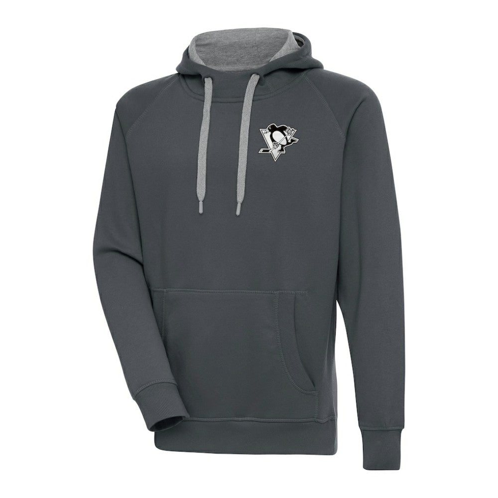 Pittsburgh Penguins Antigua Metallic Logo Victory Pullover Hoodie - Charcoal Hoodies