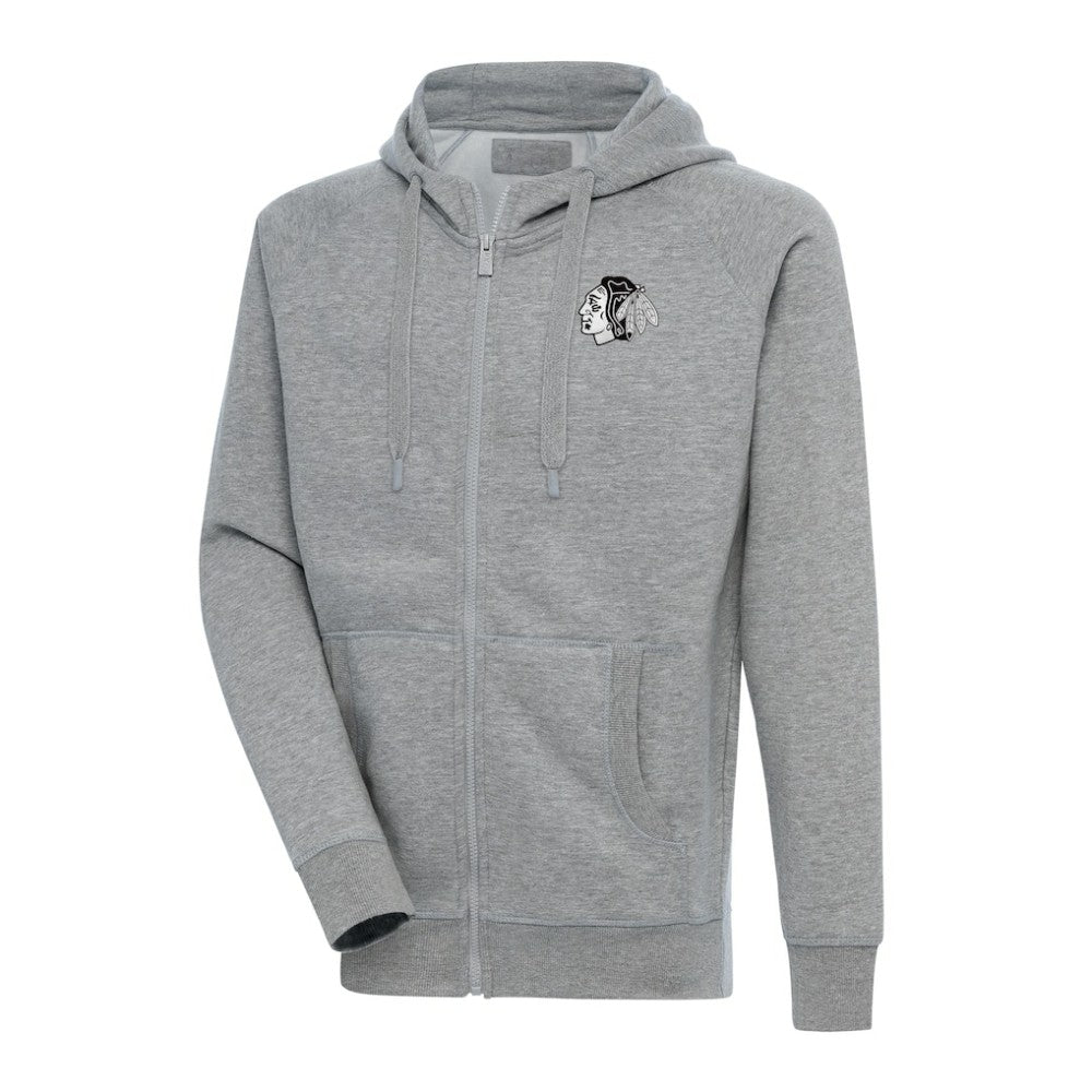 Chicago Blackhawks Antigua Metallic Logo Victory Full-Zip Hoodie - Heather Gray Hoodies