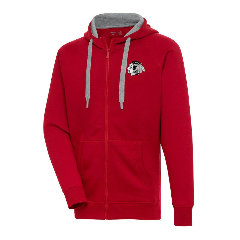 Chicago Blackhawks Antigua Metallic Logo Victory Full-Zip Hoodie - Red Hoodies