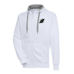 New Jersey Devils Antigua Metallic Logo Victory Full-Zip Hoodie - White Jerseys