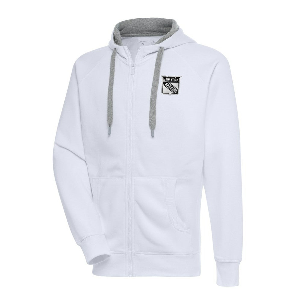 New York Rangers Antigua Metallic Logo Victory Full-Zip Hoodie - White Hoodies