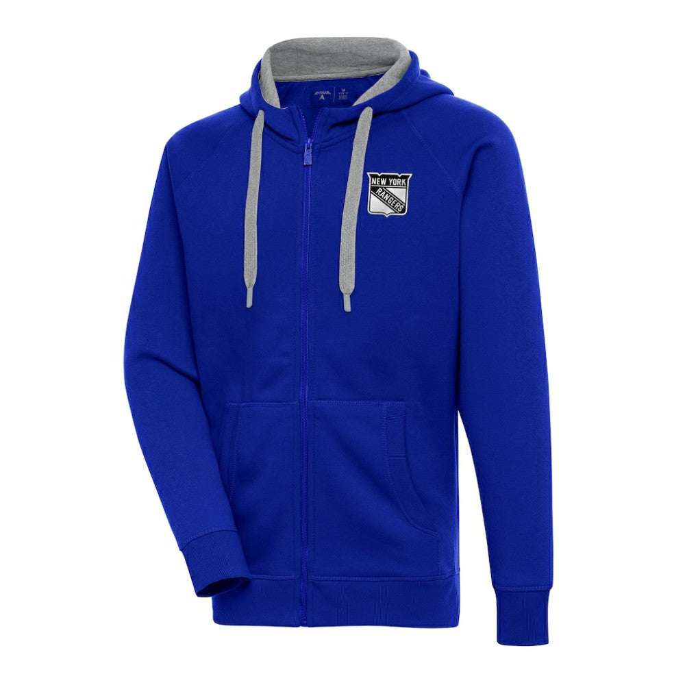 New York Rangers Antigua Metallic Logo Victory Full-Zip Hoodie - Blue Hoodies