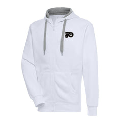 Philadelphia Flyers Antigua Metallic Logo Victory Full-Zip Hoodie - White Hoodies