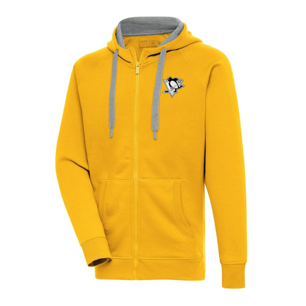 Pittsburgh Penguins Antigua Metallic Logo Victory Full-Zip Hoodie - Gold Hoodies