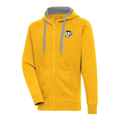 Pittsburgh Penguins Antigua Metallic Logo Victory Full-Zip Hoodie - Gold Hoodies