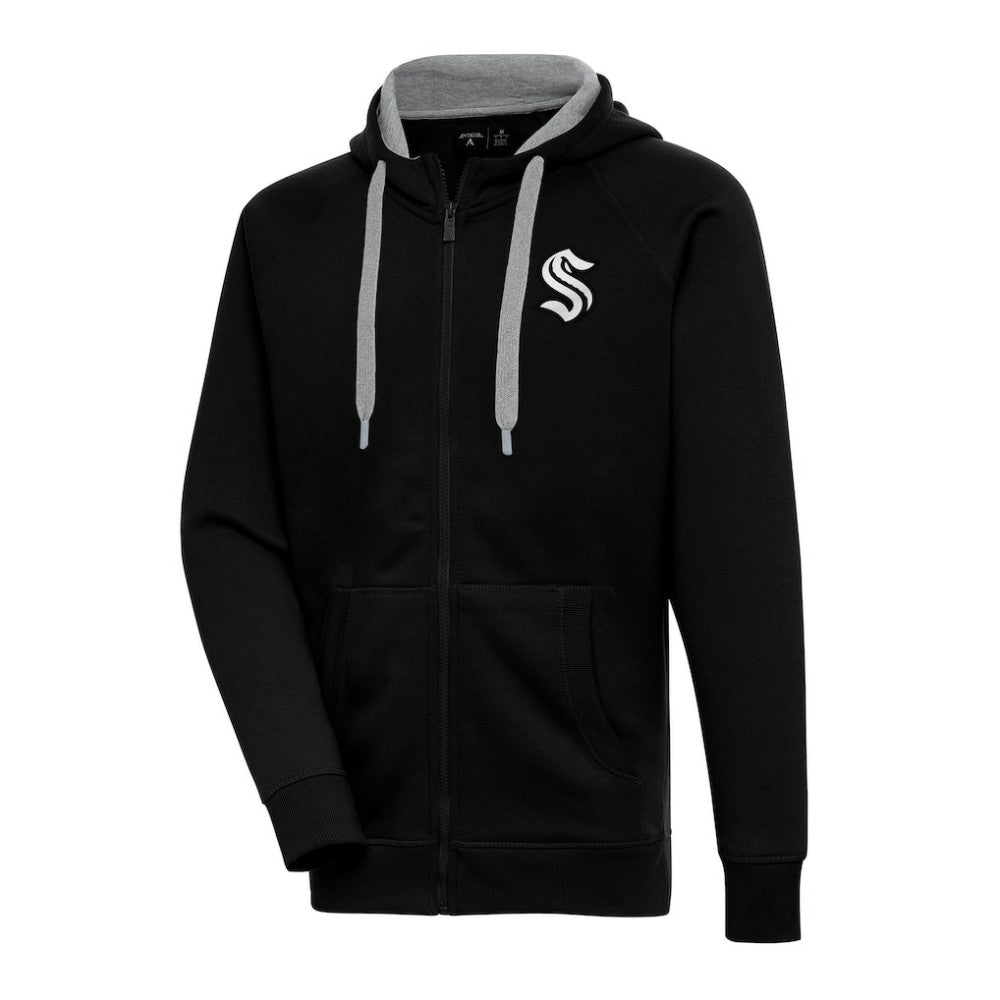 Seattle Kraken Antigua Metallic Logo Victory Full-Zip Hoodie - Black Hoodies