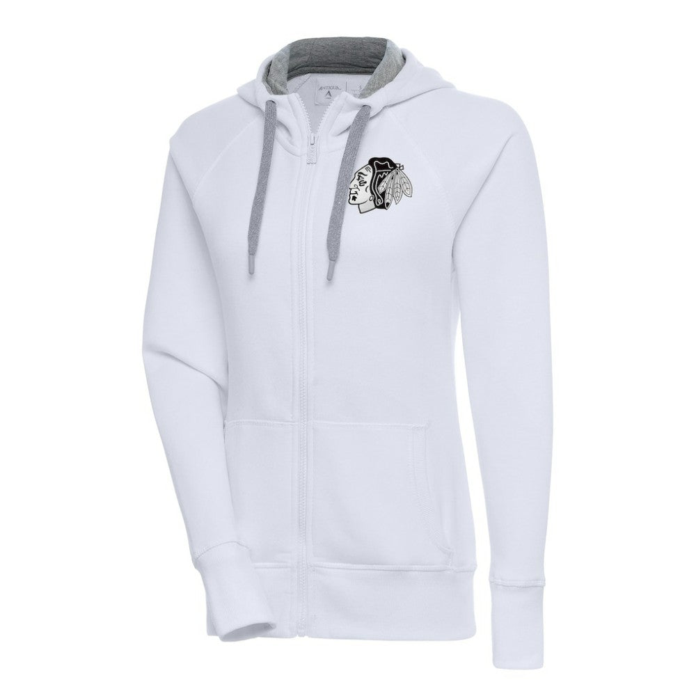 Chicago Blackhawks Antigua Women's Metallic Logo Victory Full-Zip Hoodie - White Hoodies