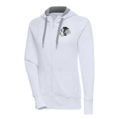 Chicago Blackhawks Antigua Women's Metallic Logo Victory Full-Zip Hoodie - White Hoodies