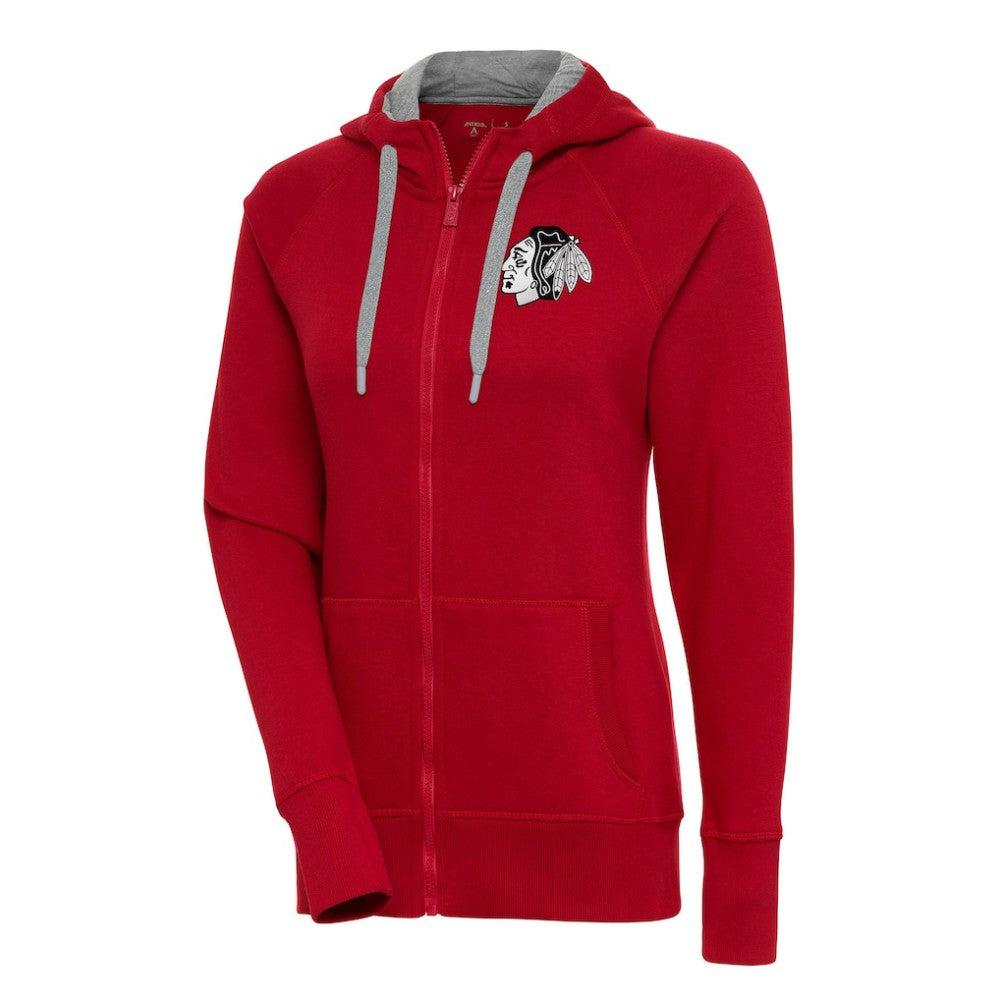 Chicago Blackhawks Antigua Women's Metallic Logo Victory Full-Zip Hoodie - Red Hoodies