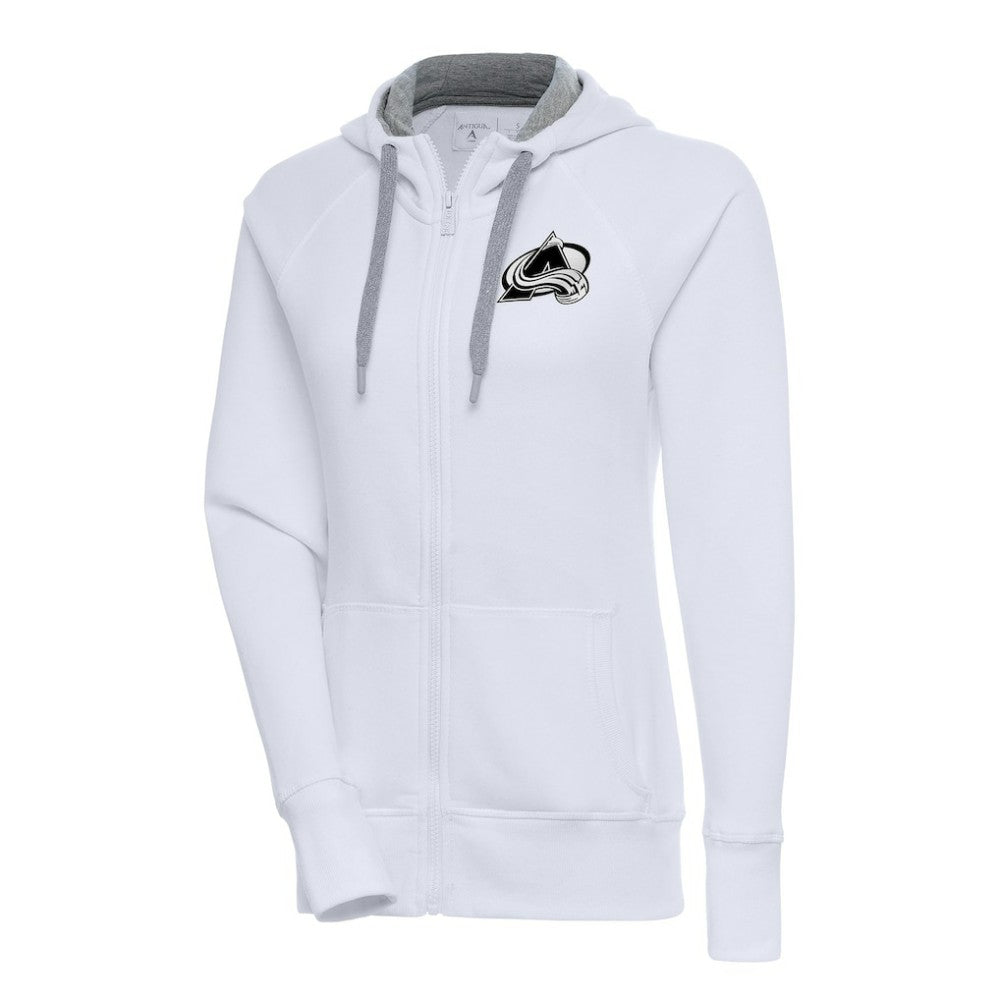 Colorado Avalanche Antigua Women's Metallic Logo Victory Full-Zip Hoodie - White Hoodies