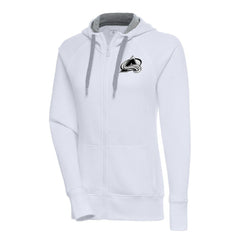 Colorado Avalanche Antigua Women's Metallic Logo Victory Full-Zip Hoodie - White Hoodies