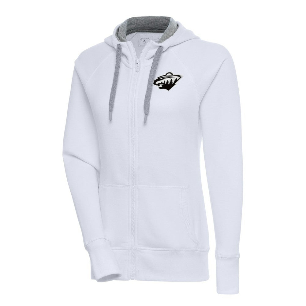 Minnesota Wild Antigua Women's Metallic Logo Victory Full-Zip Hoodie - White Hoodies