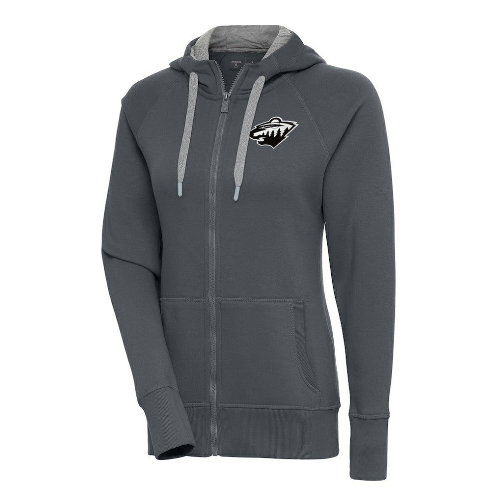 Minnesota Wild Antigua Women's Metallic Logo Victory Full-Zip Hoodie - Charcoal Hoodies