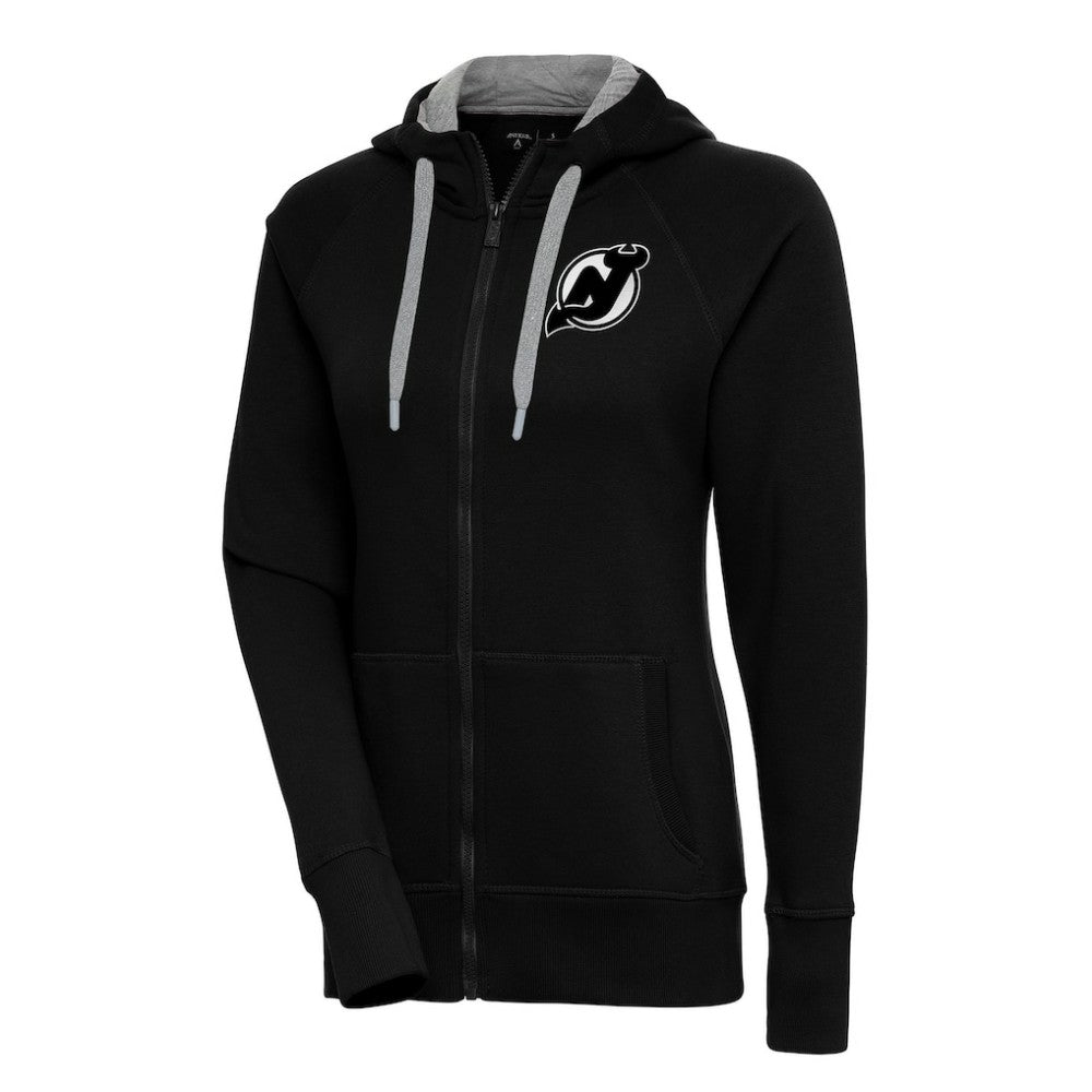 New Jersey Devils Antigua Women's Metallic Logo Victory Full-Zip Hoodie - Black Jerseys