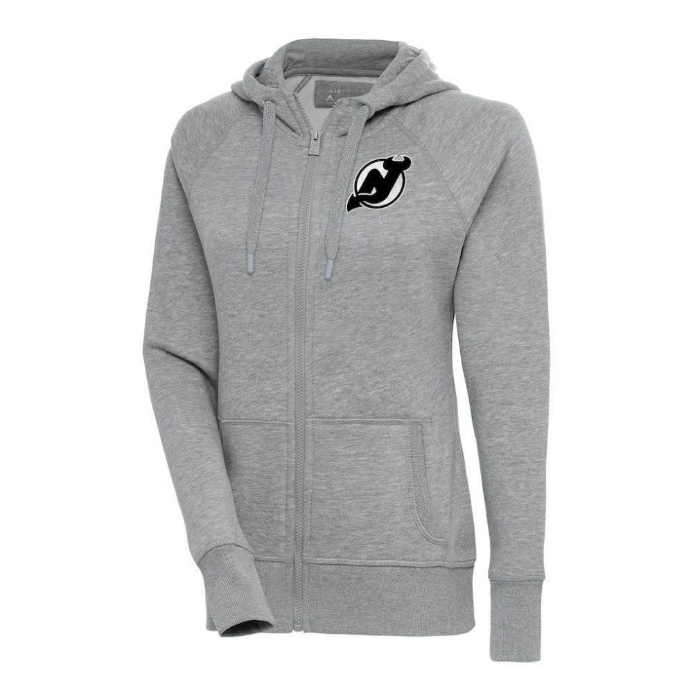 New Jersey Devils Antigua Women's Metallic Logo Victory Full-Zip Hoodie - Heather Gray Jerseys