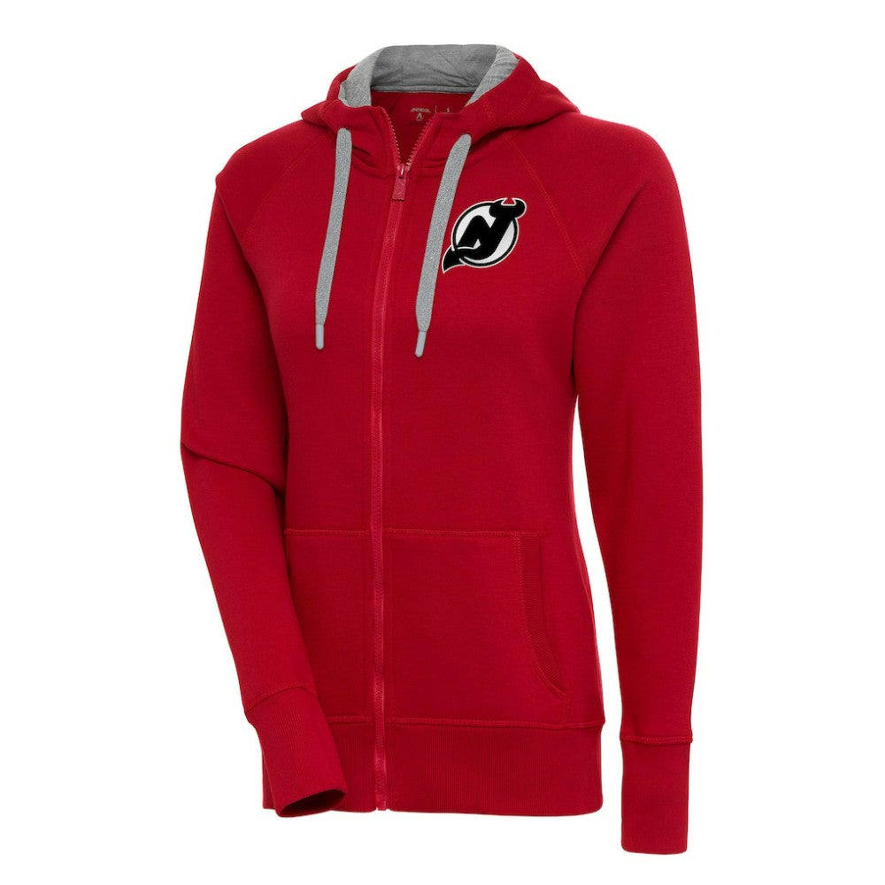 New Jersey Devils Antigua Women's Metallic Logo Victory Full-Zip Hoodie - Red Jerseys