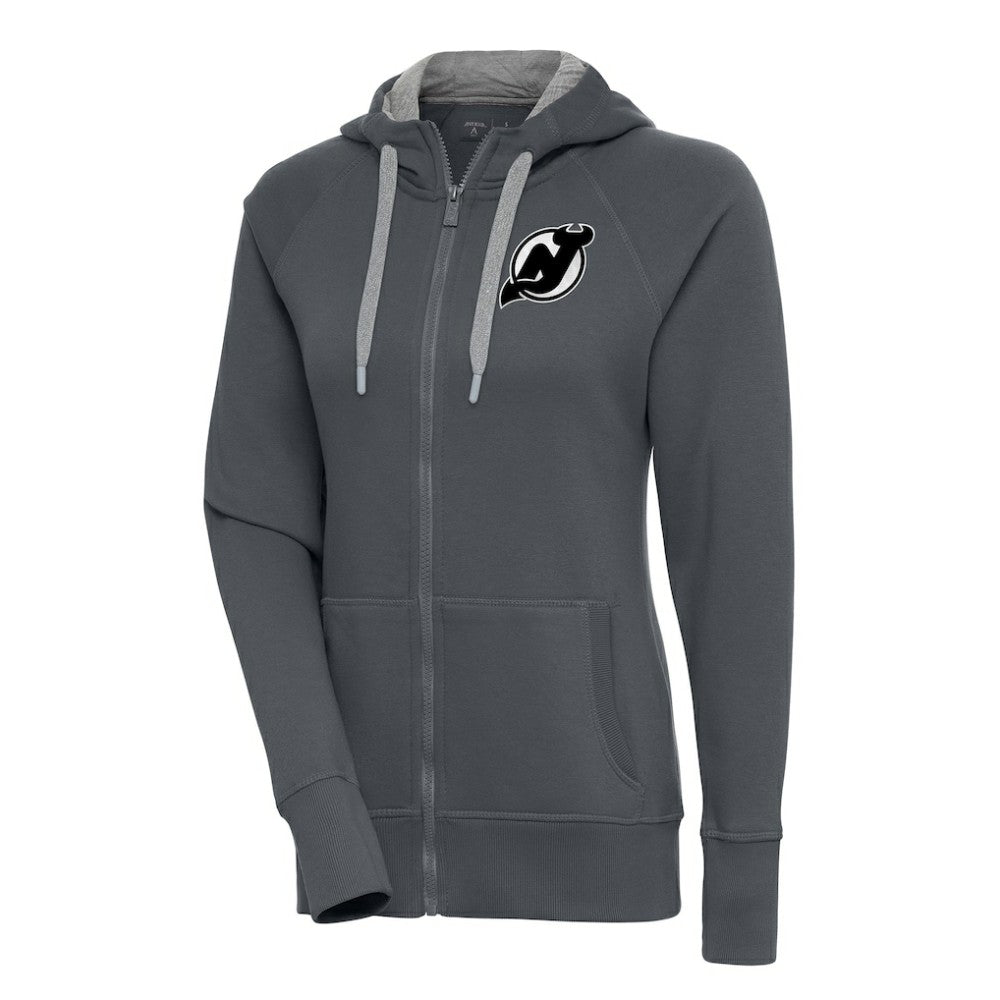 New Jersey Devils Antigua Women's Metallic Logo Victory Full-Zip Hoodie - Charcoal Jerseys