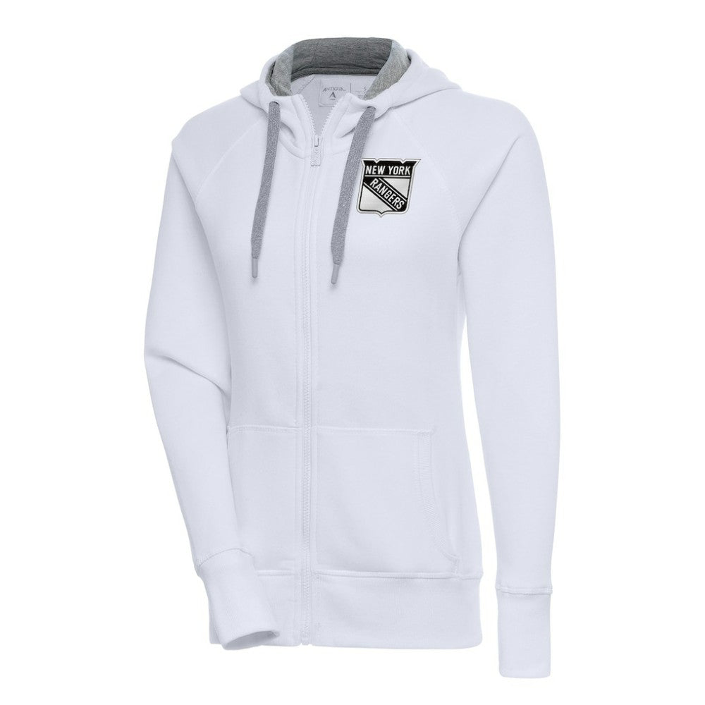 New York Rangers Antigua Women's Metallic Logo Victory Full-Zip Hoodie - White Hoodies