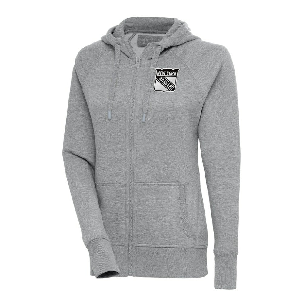 New York Rangers Antigua Women's Metallic Logo Victory Full-Zip Hoodie - Heather Gray Hoodies