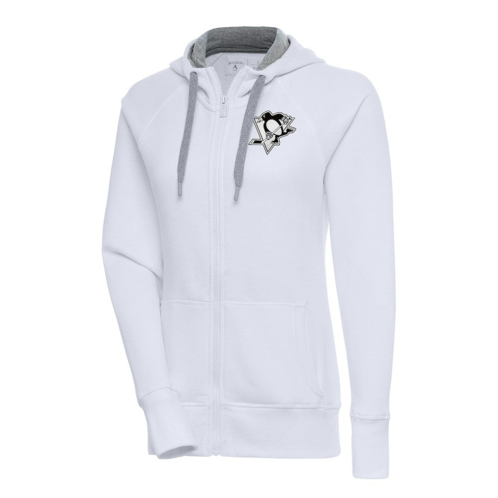 Pittsburgh Penguins Antigua Women's Metallic Logo Victory Full-Zip Hoodie - White Hoodies