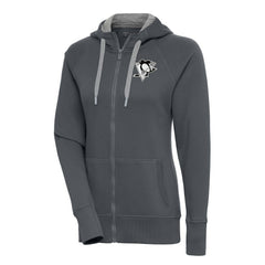 Pittsburgh Penguins Antigua Women's Metallic Logo Victory Full-Zip Hoodie - Charcoal Hoodies