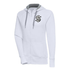 Seattle Kraken Antigua Women's Metallic Logo Victory Full-Zip Hoodie - White Hoodies