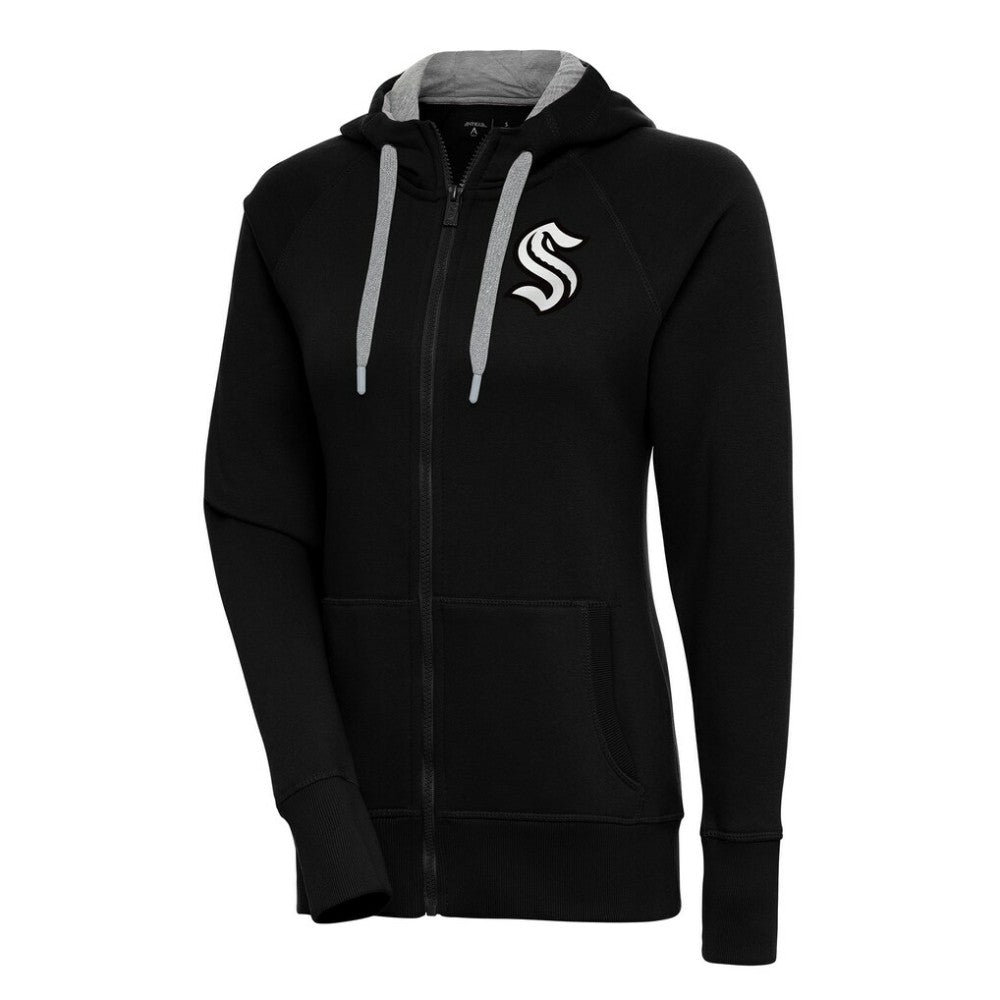 Seattle Kraken Antigua Women's Metallic Logo Victory Full-Zip Hoodie - Black Hoodies