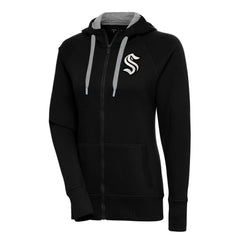 Seattle Kraken Antigua Women's Metallic Logo Victory Full-Zip Hoodie - Black Hoodies