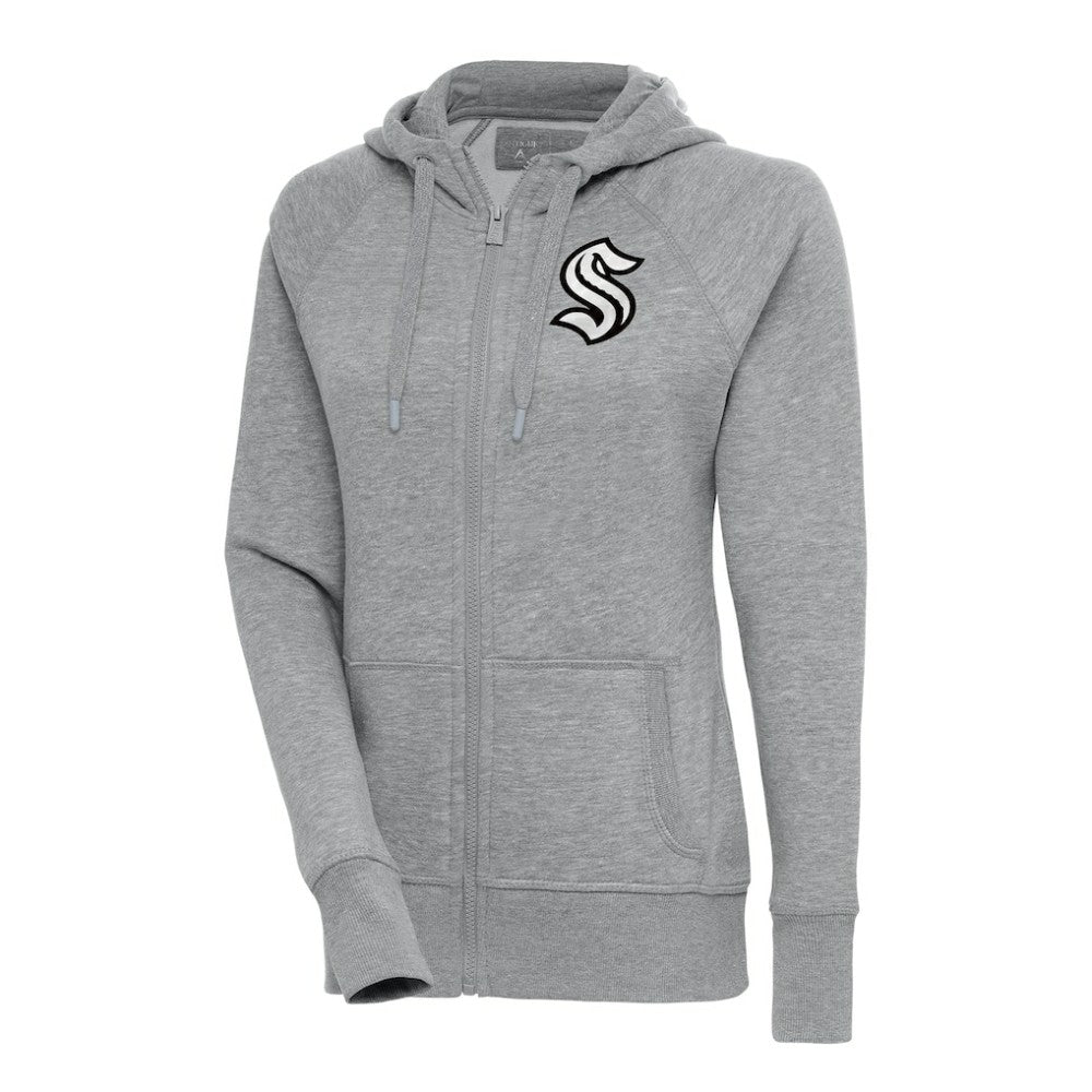 Seattle Kraken Antigua Women's Metallic Logo Victory Full-Zip Hoodie - Heather Gray Hoodies