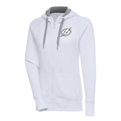 Tampa Bay Lightning Antigua Women's Metallic Logo Victory Full-Zip Hoodie - White Hoodies