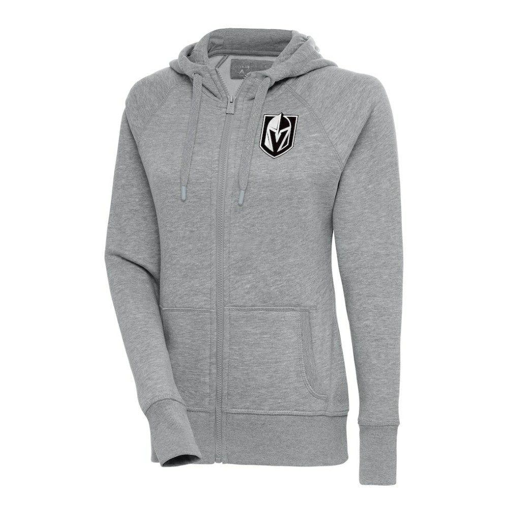 Vegas Golden Knights Antigua Women's Metallic Logo Victory Full-Zip Hoodie - Heather Gray Hoodies