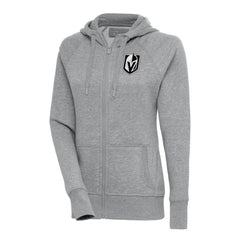 Vegas Golden Knights Antigua Women's Metallic Logo Victory Full-Zip Hoodie - Heather Gray Hoodies