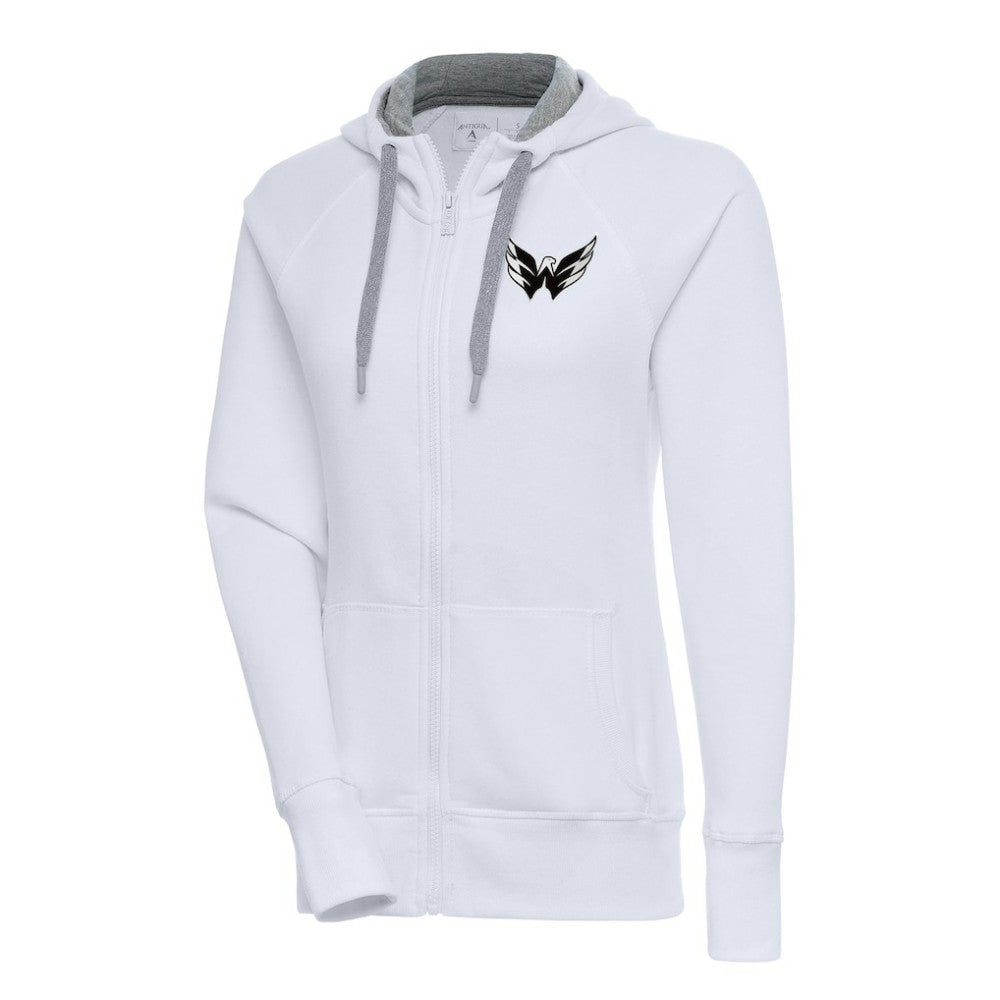 Washington Capitals Antigua Women's Metallic Logo Victory Full-Zip Hoodie - White Hoodies
