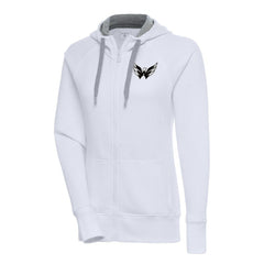 Washington Capitals Antigua Women's Metallic Logo Victory Full-Zip Hoodie - White Hoodies