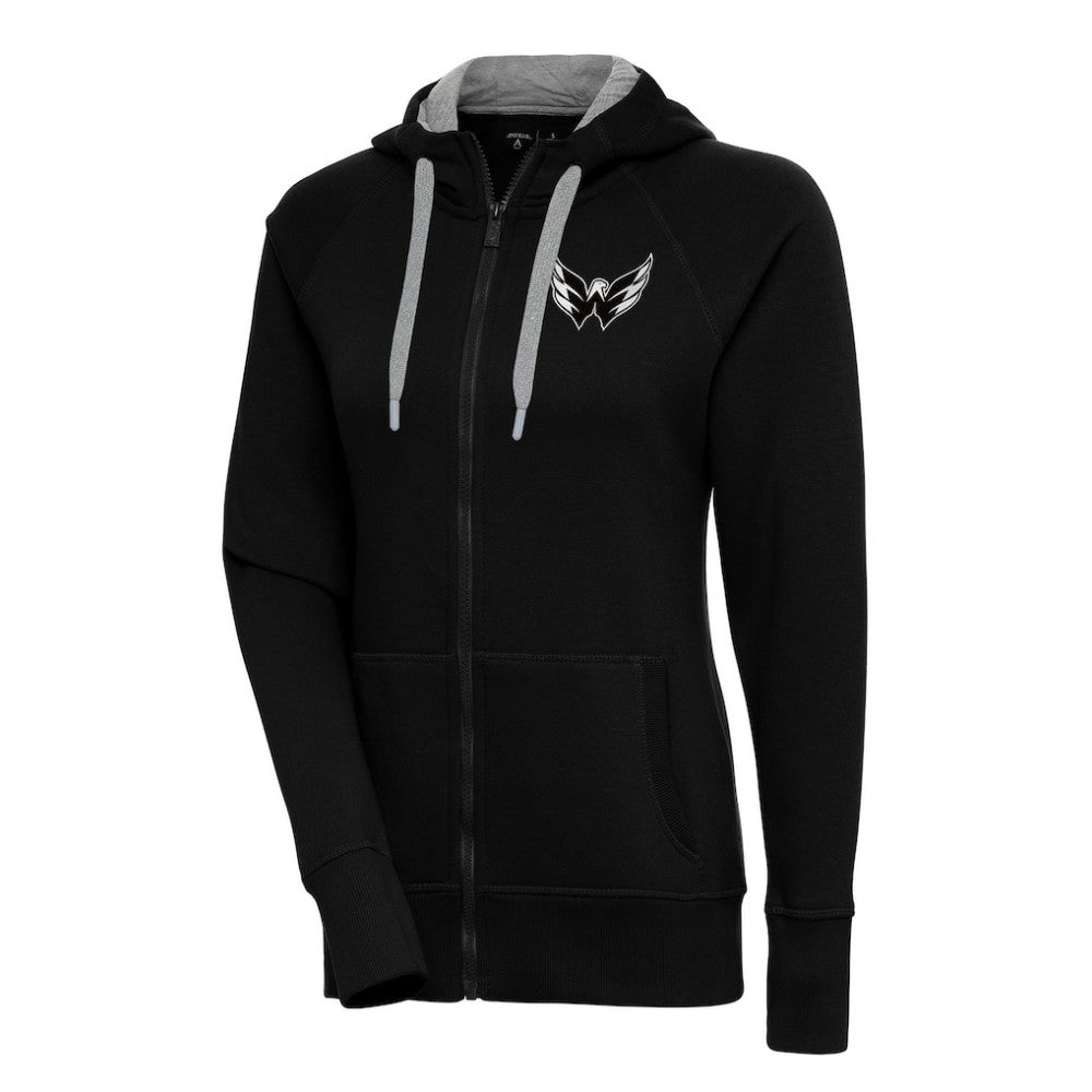 Washington Capitals Antigua Women's Metallic Logo Victory Full-Zip Hoodie - Black Hoodies