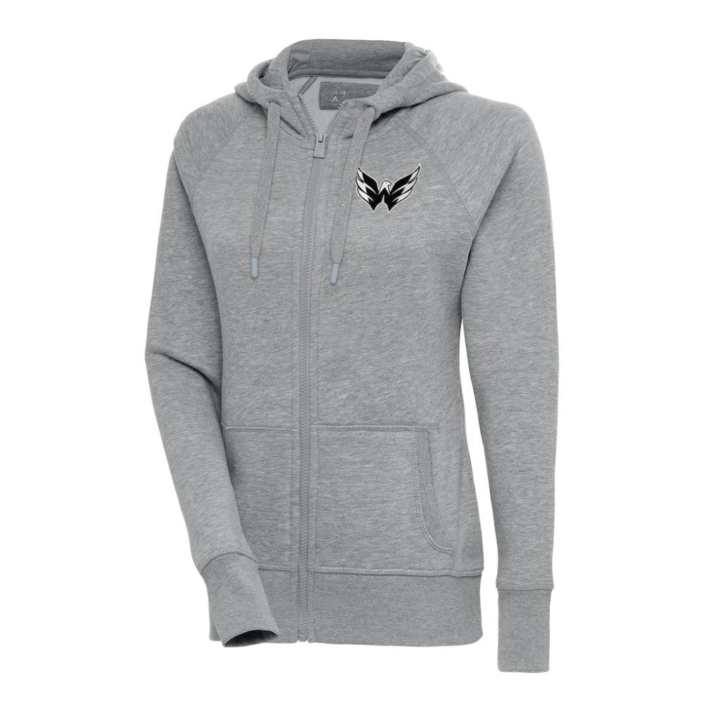 Washington Capitals Antigua Women's Metallic Logo Victory Full-Zip Hoodie - Heather Gray Hoodies