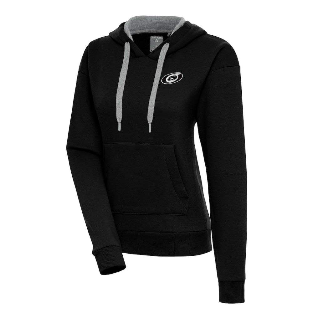 Carolina Hurricanes Antigua Women's Metallic Logo Victory Pullover Hoodie - Black Hoodies