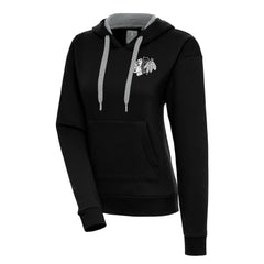 Chicago Blackhawks Antigua Women's Metallic Logo Victory Pullover Hoodie - Black Hoodies