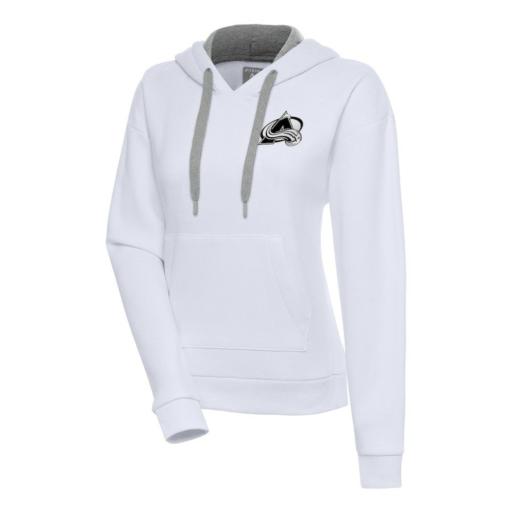 Colorado Avalanche Antigua Women's Metallic Logo Victory Pullover Hoodie - White Hoodies