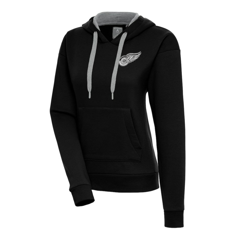 Detroit Red Wings Antigua Women's Metallic Logo Victory Pullover Hoodie - Black Hoodies