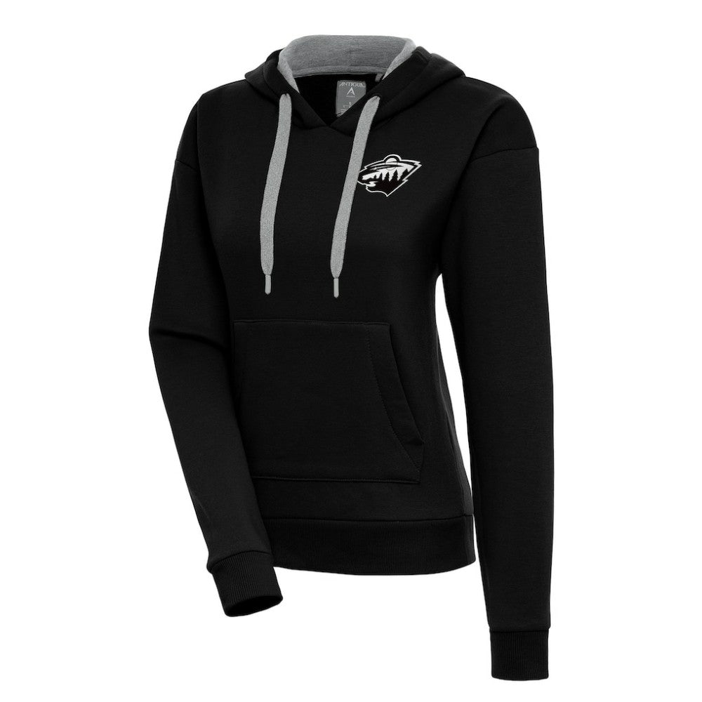 Minnesota Wild Antigua Women's Metallic Logo Victory Pullover Hoodie - Black Hoodies