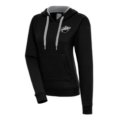 Minnesota Wild Antigua Women's Metallic Logo Victory Pullover Hoodie - Black Hoodies