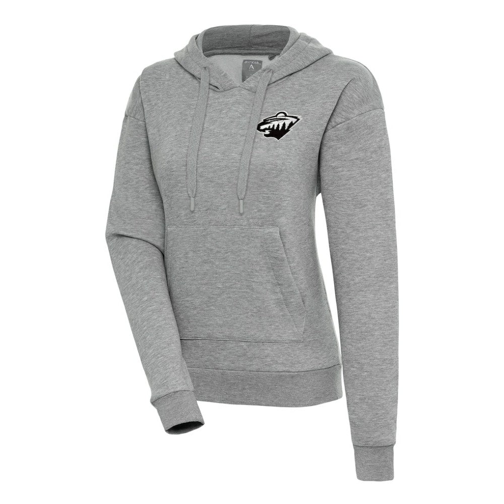 Minnesota Wild Antigua Women's Metallic Logo Victory Pullover Hoodie - Heather Gray Hoodies