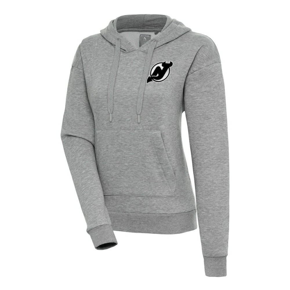 New Jersey Devils Antigua Women's Metallic Logo Victory Pullover Hoodie - Heather Gray Jerseys