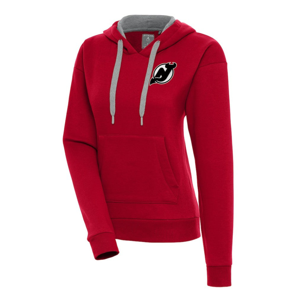 New Jersey Devils Antigua Women's Metallic Logo Victory Pullover Hoodie - Red Jerseys