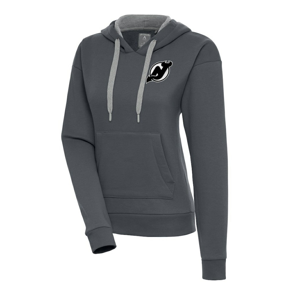 New Jersey Devils Antigua Women's Metallic Logo Victory Pullover Hoodie - Charcoal Jerseys