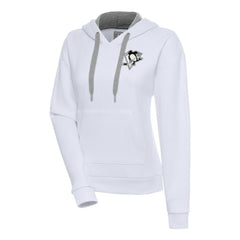 Pittsburgh Penguins Antigua Women's Metallic Logo Victory Pullover Hoodie - White Hoodies
