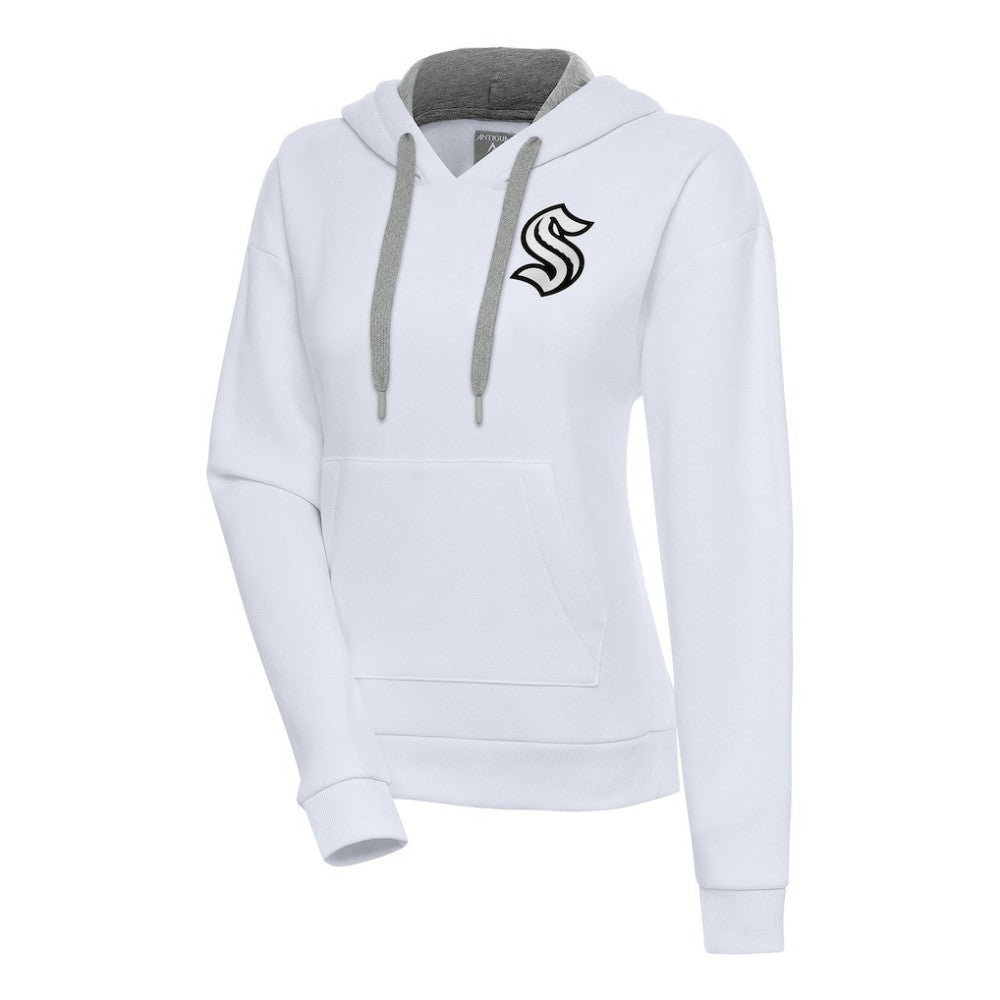 Seattle Kraken Antigua Women's Metallic Logo Victory Pullover Hoodie - White Hoodies